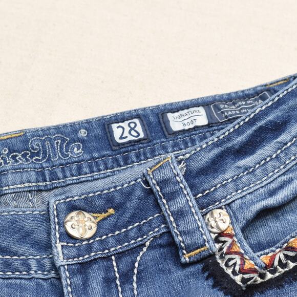 Miss Me Women's Jeans Zip Solid Cotton Blue Size 28 Signature Boot Embroided - Picture 7 of 8